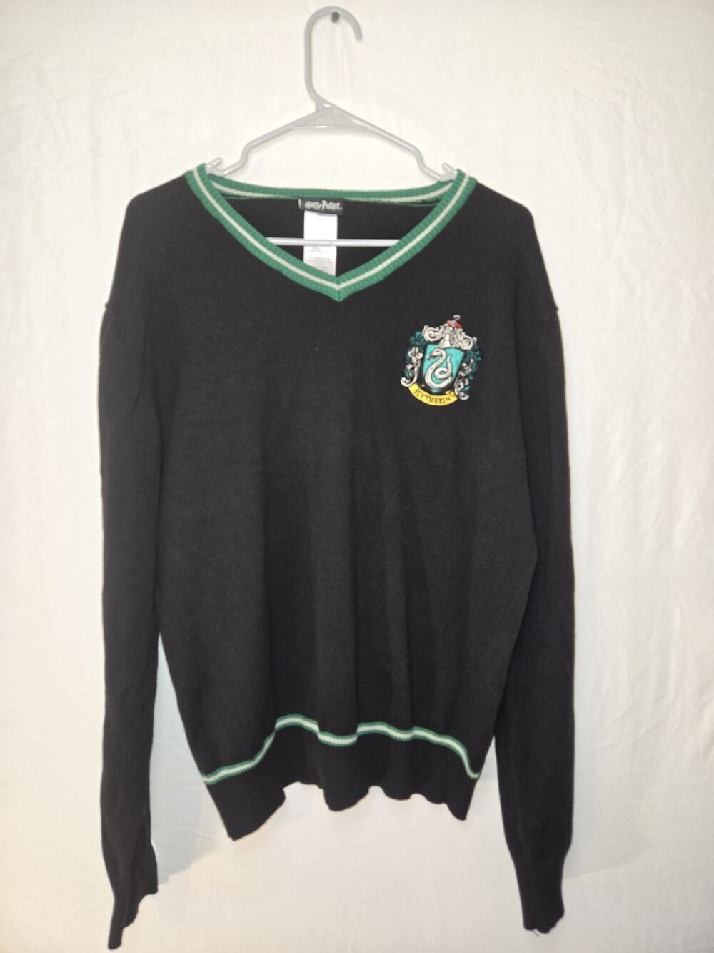 Harry Potter Slytherin Sweater Adult L Black Green V Neck Embroidered Crest